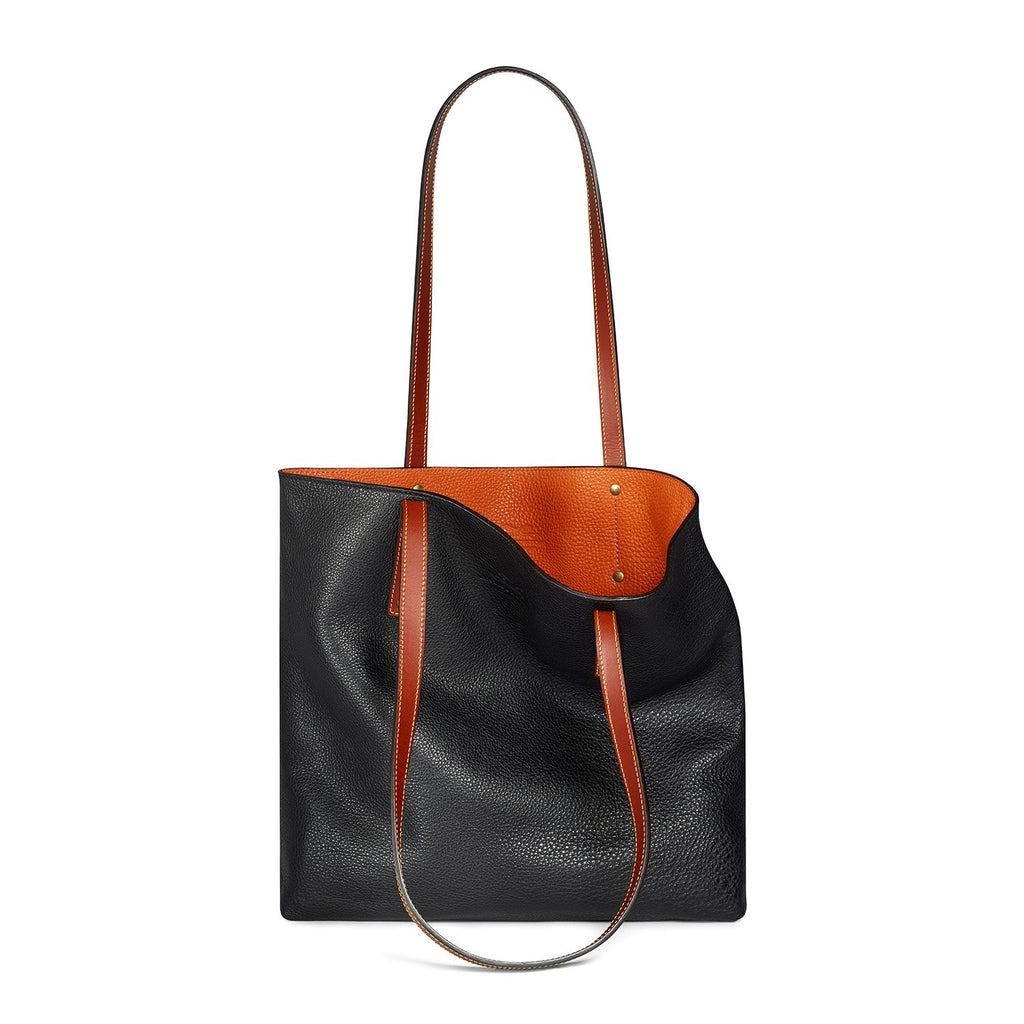 black-and-orange leather tote bag