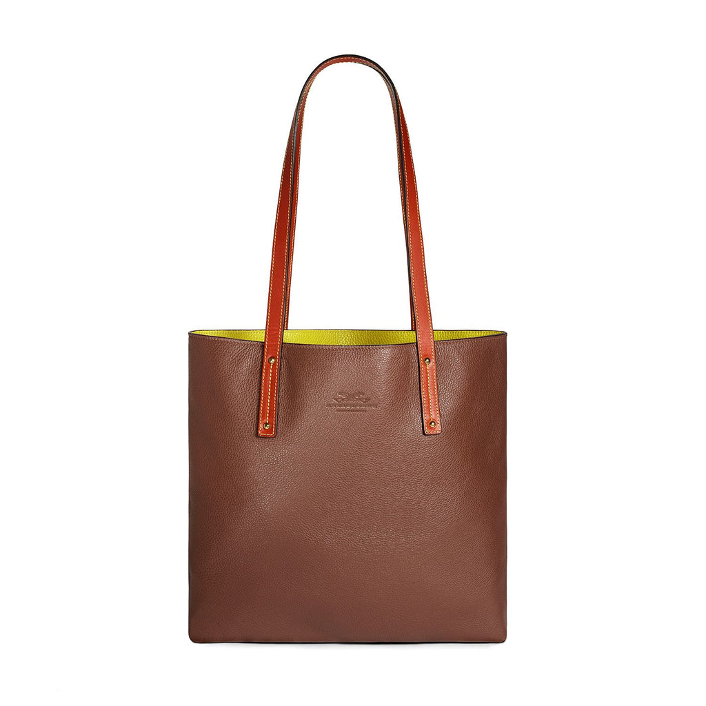 brown-and-yellow leather tote bag Front