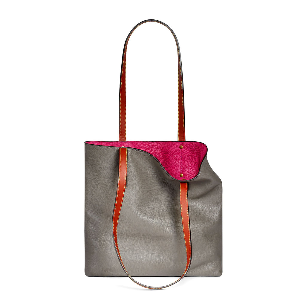 Grey and Pink leather tote bag