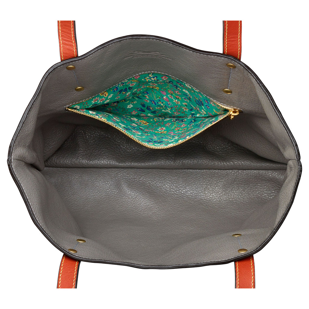 Turquoise and grey leather reversible shoulder bag
