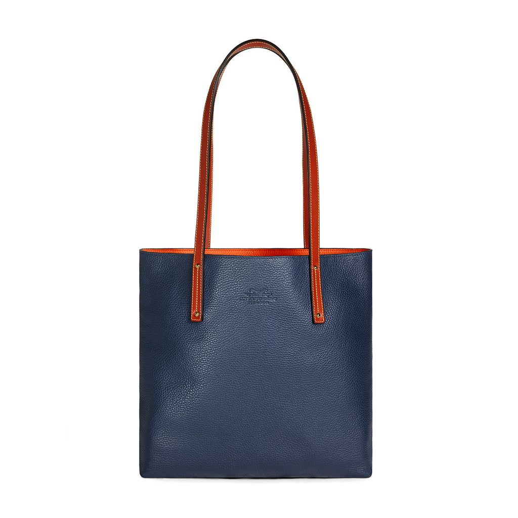 navy-and-orange leather tote bag Front