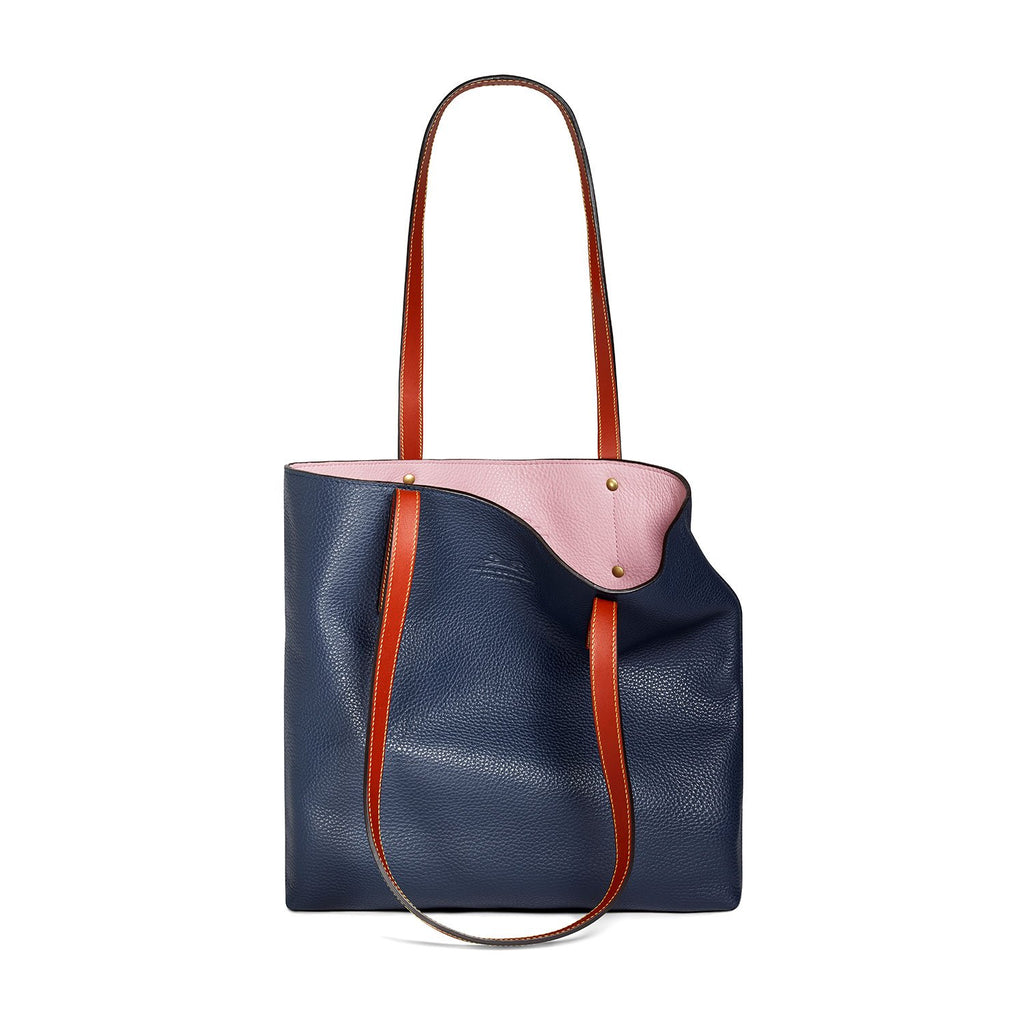 navy-and-powder-pink leather tote bag