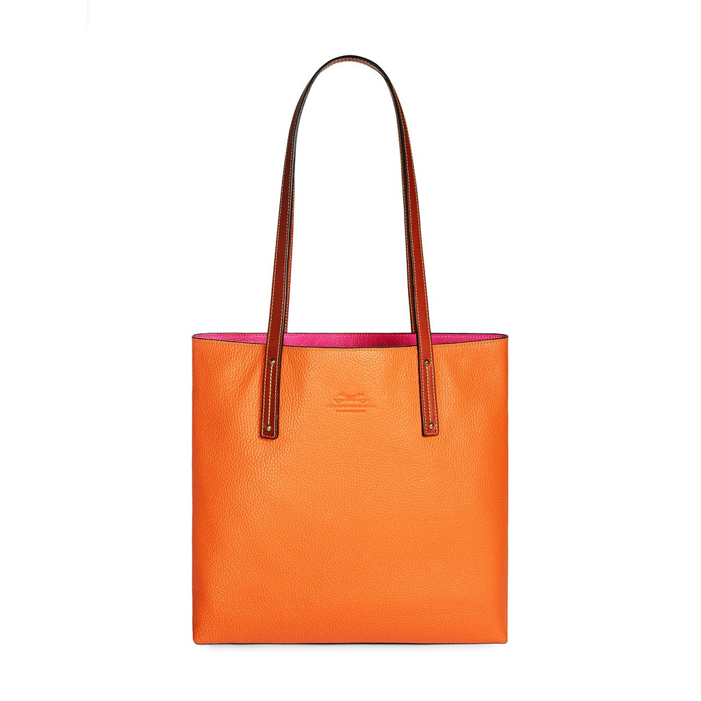 orange-and-pink leather tote bag Front