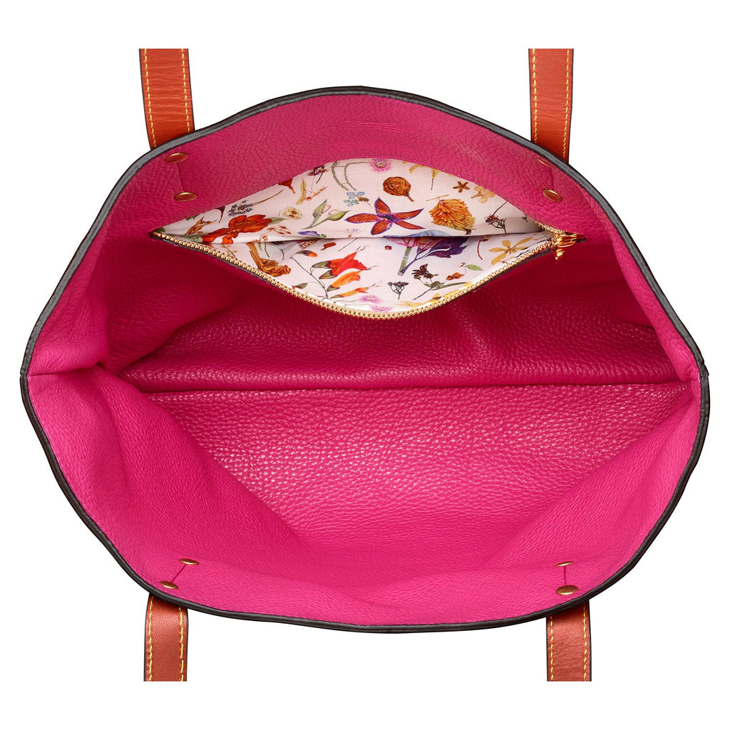 orange-and-pink leather reversible shoulder bag