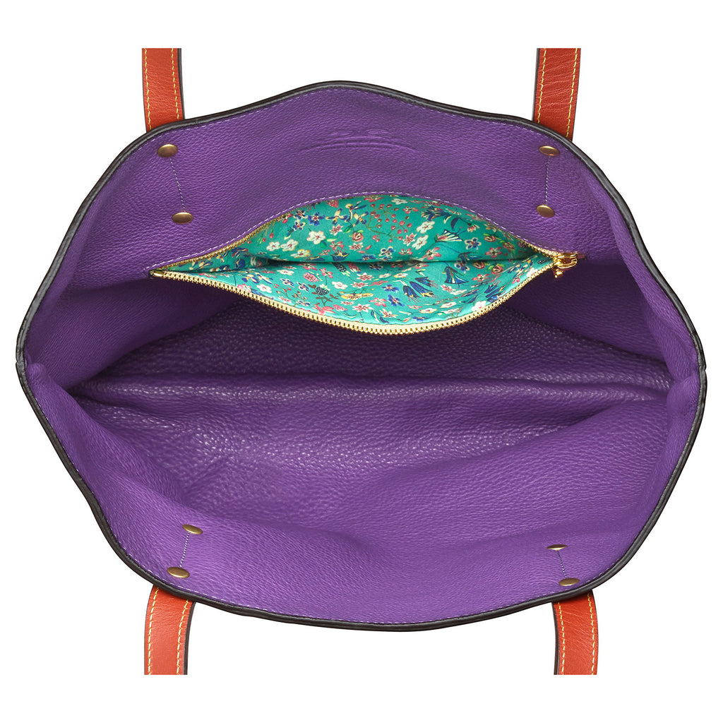 Green and Purple leather reversible shoulder bag