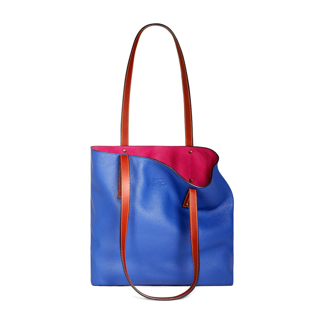 royal-blue-and-pink leather tote bag