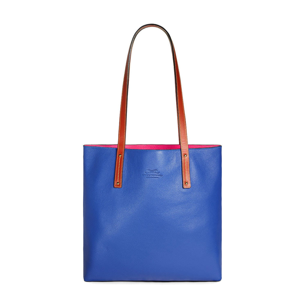royal-blue-and-pink leather tote bag Front