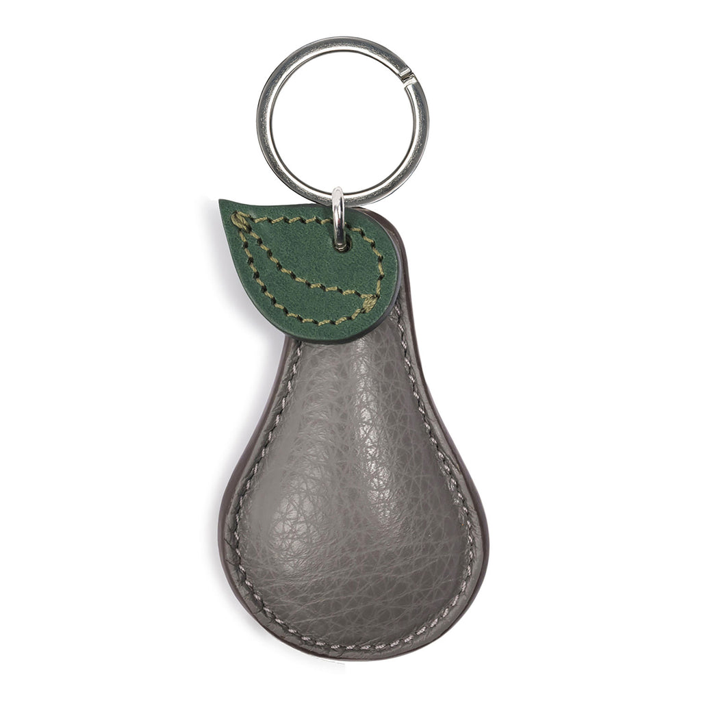 Textured Grey Pear Shape Personalised Leather keyring