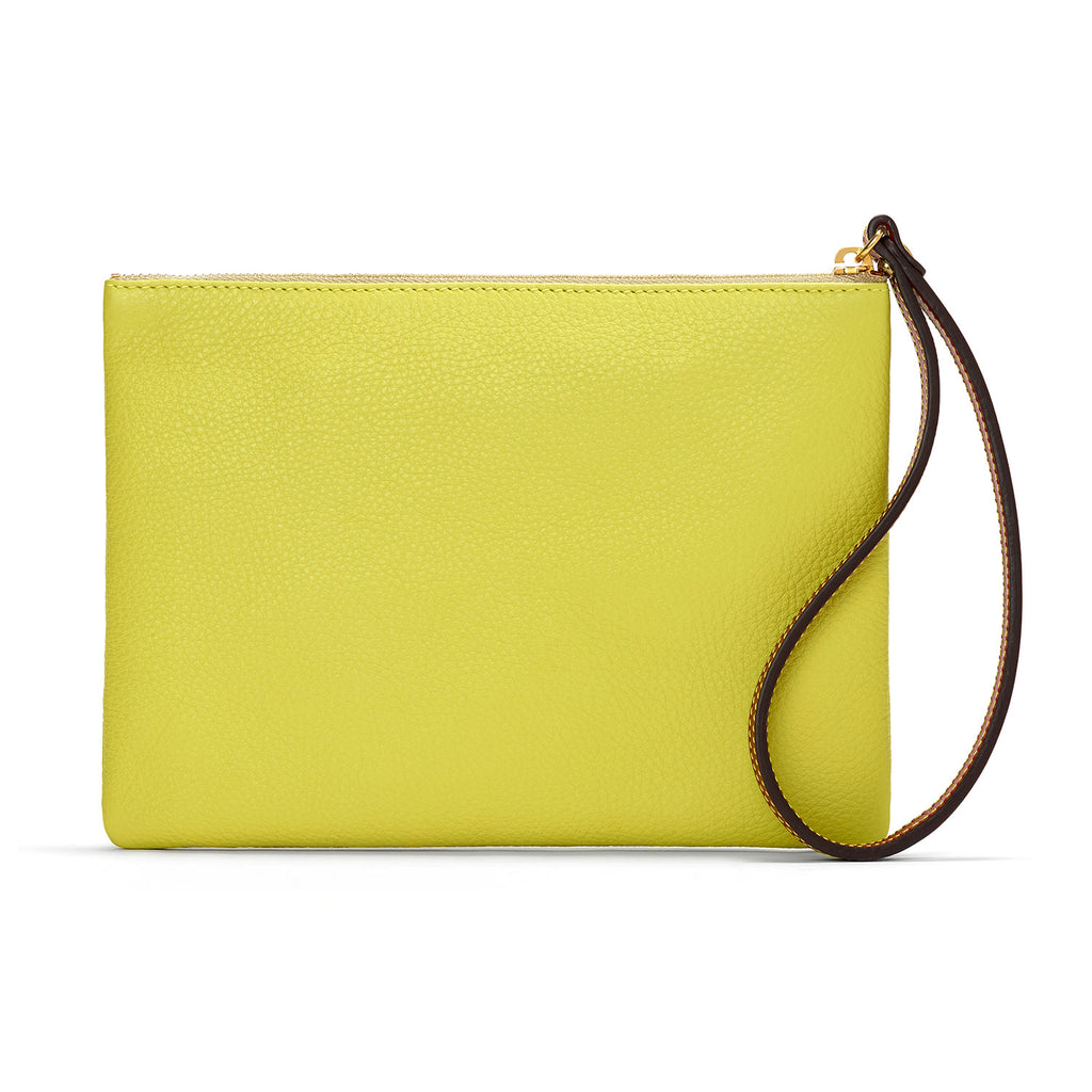 Back of citron yellow wristlet purse