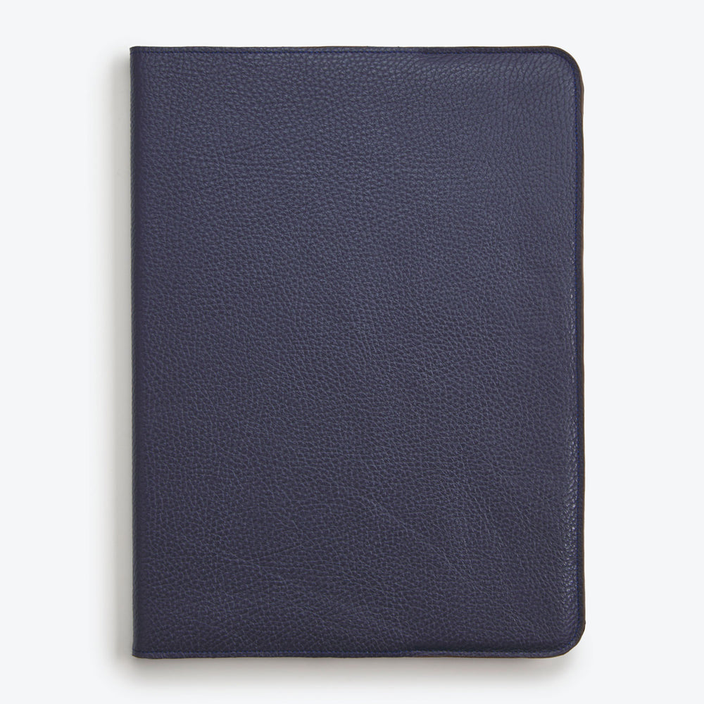 A Navy Blue Luxury leather notepad with a hardcover.