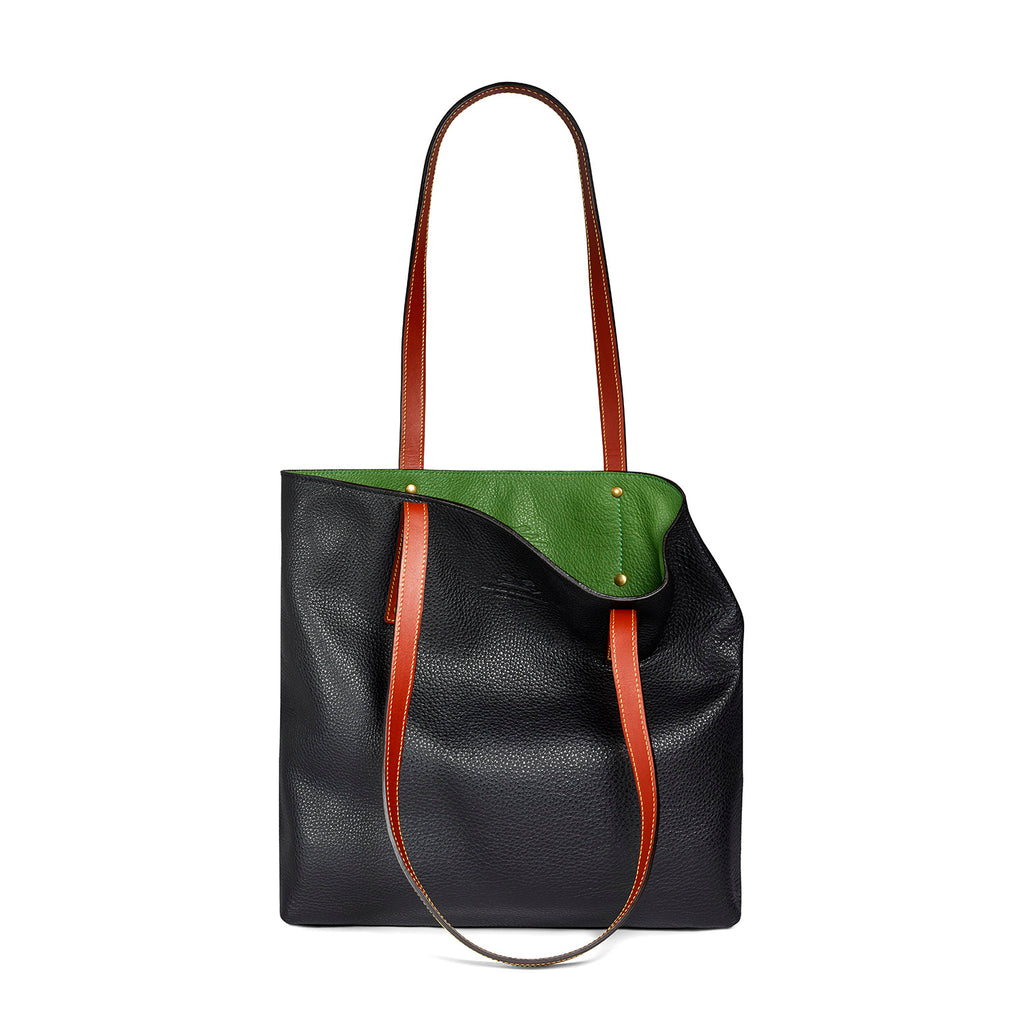 black and green leather tote bag 