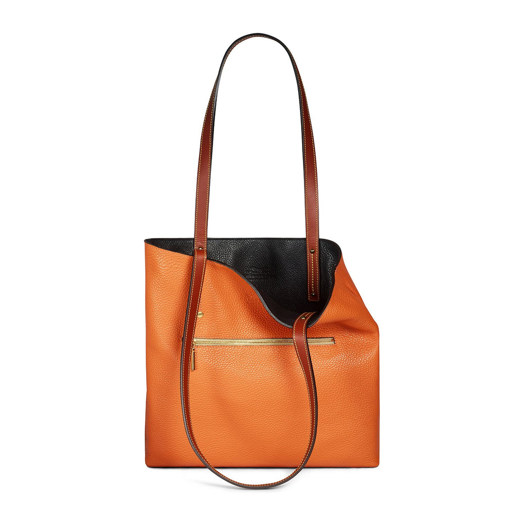 black-and-orange leather tote bag Front