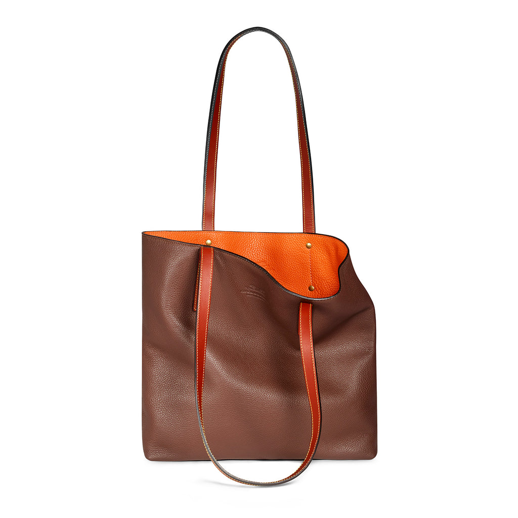 brown-and-orange leather tote bag