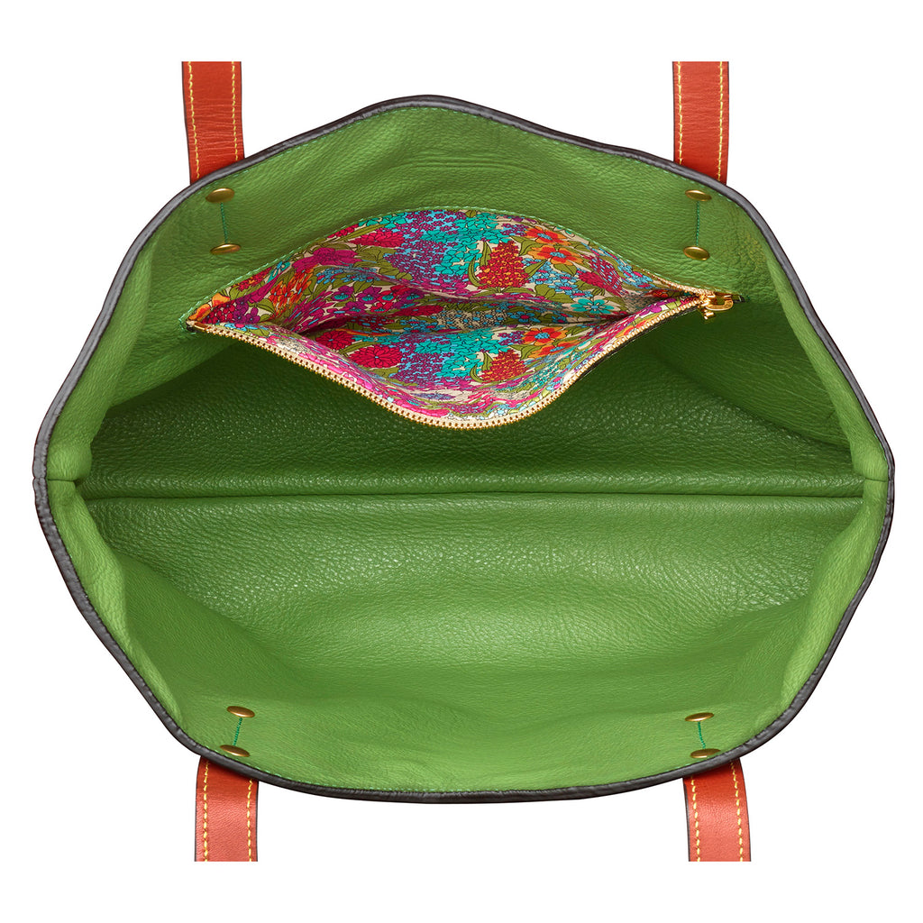 orange-and-green leather reversible shoulder bag