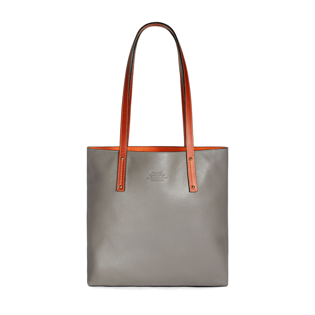 grey-and-orange leather tote bag Front