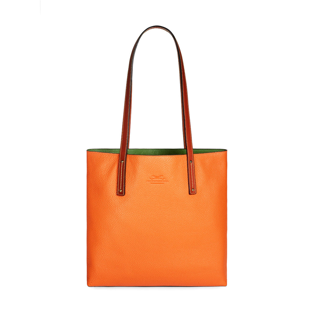 orange-and-green leather tote bag Front