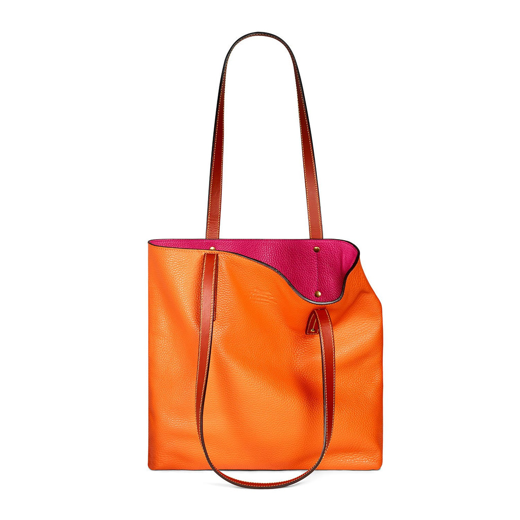 orange-and-pink leather tote bag