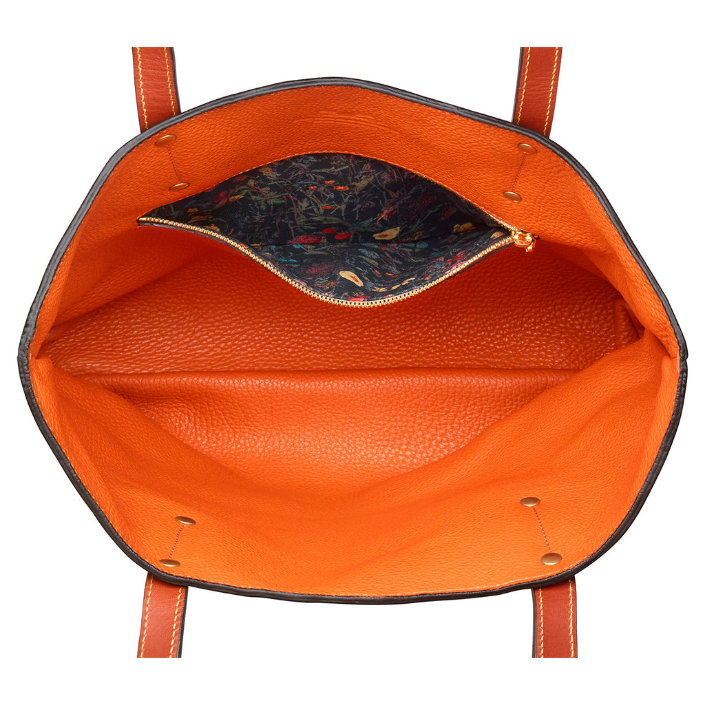 Grey-and-orange leather reversible shoulder bag