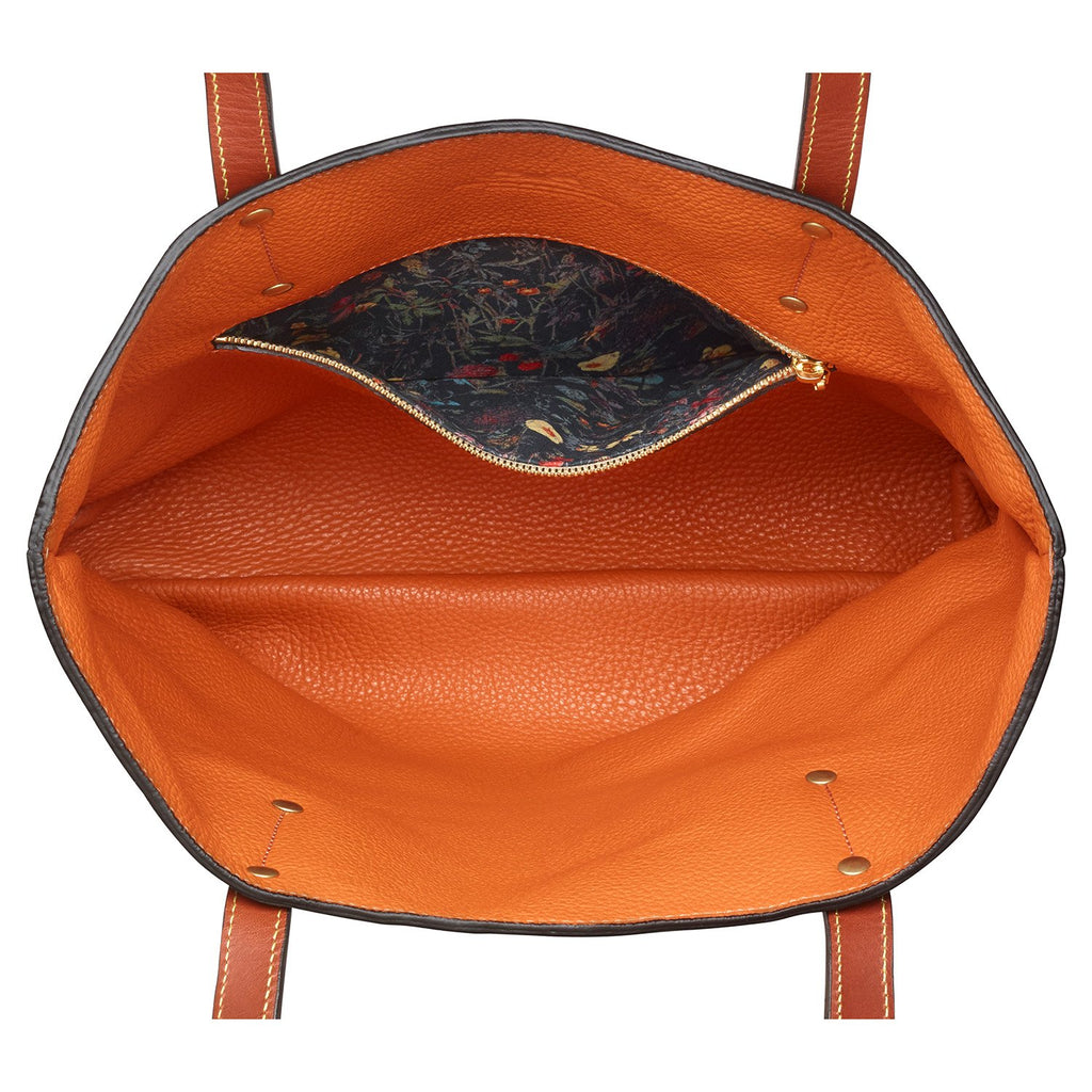 black-and-orange leather reversible shoulder bag