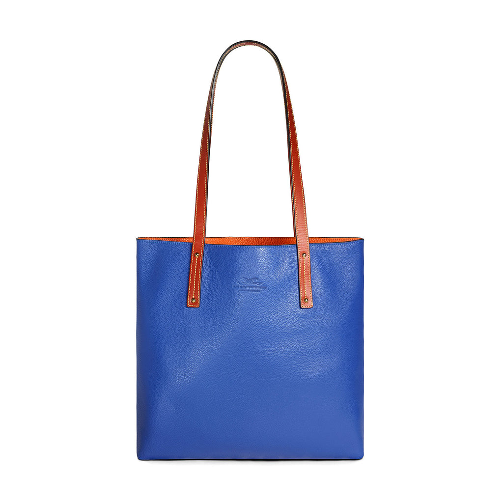 royal-blue-and-orange leather tote bag Front