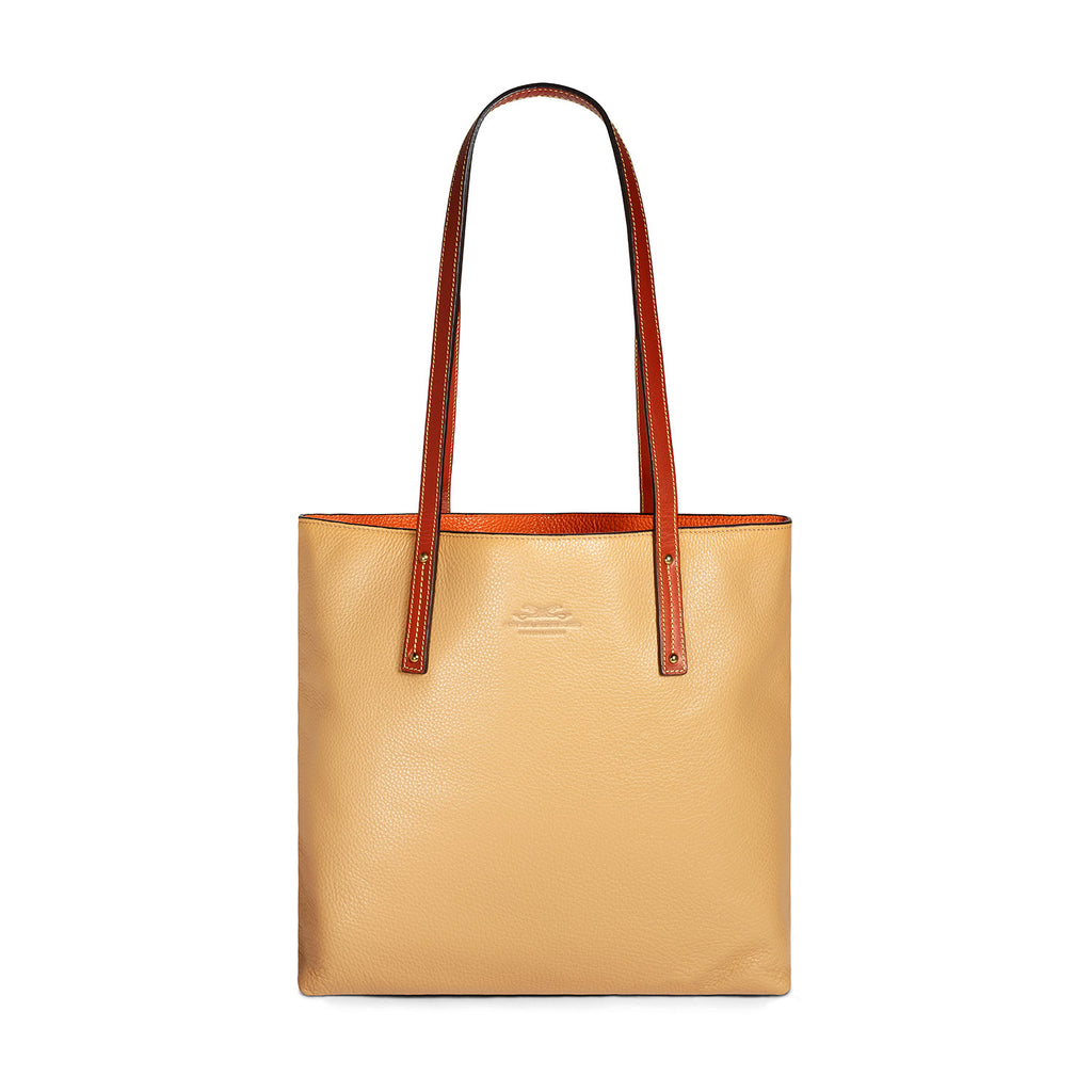 Tan and-orange leather tote bag Front