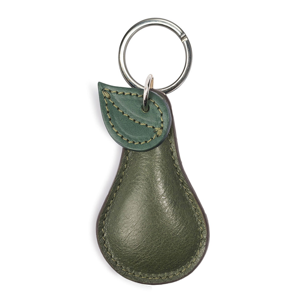 Olive Green Pear Shape Personalised Leather keyring