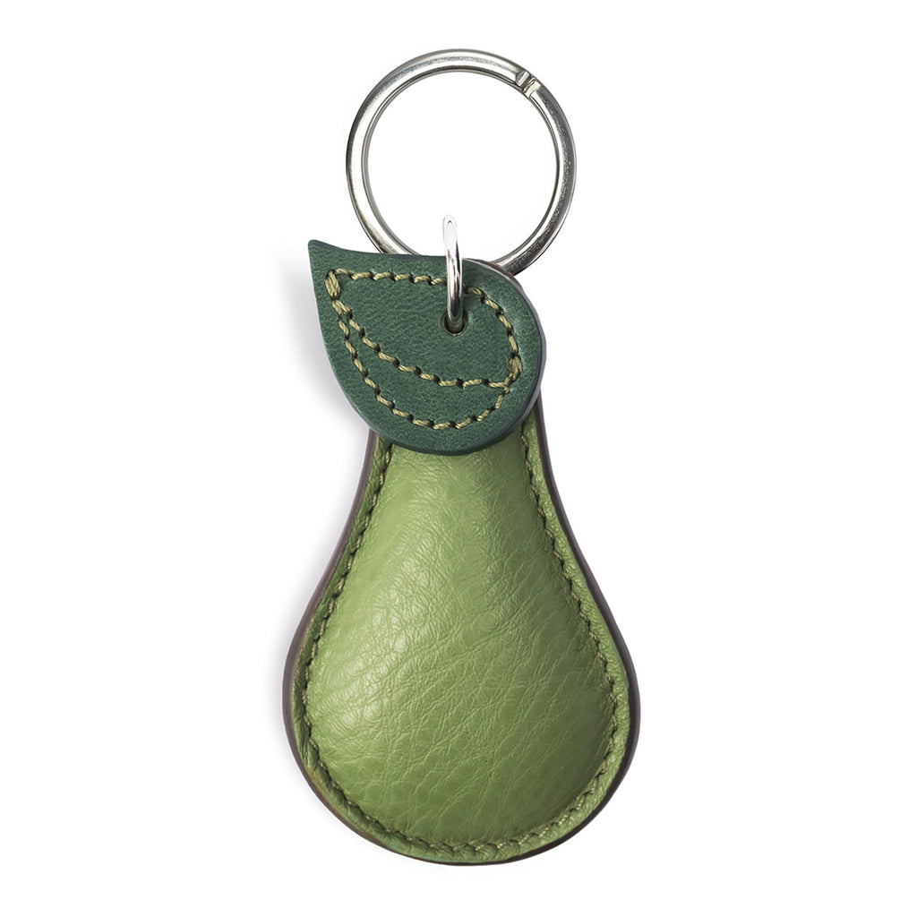 Textured Green Pear Shape Personalised Leather keyring