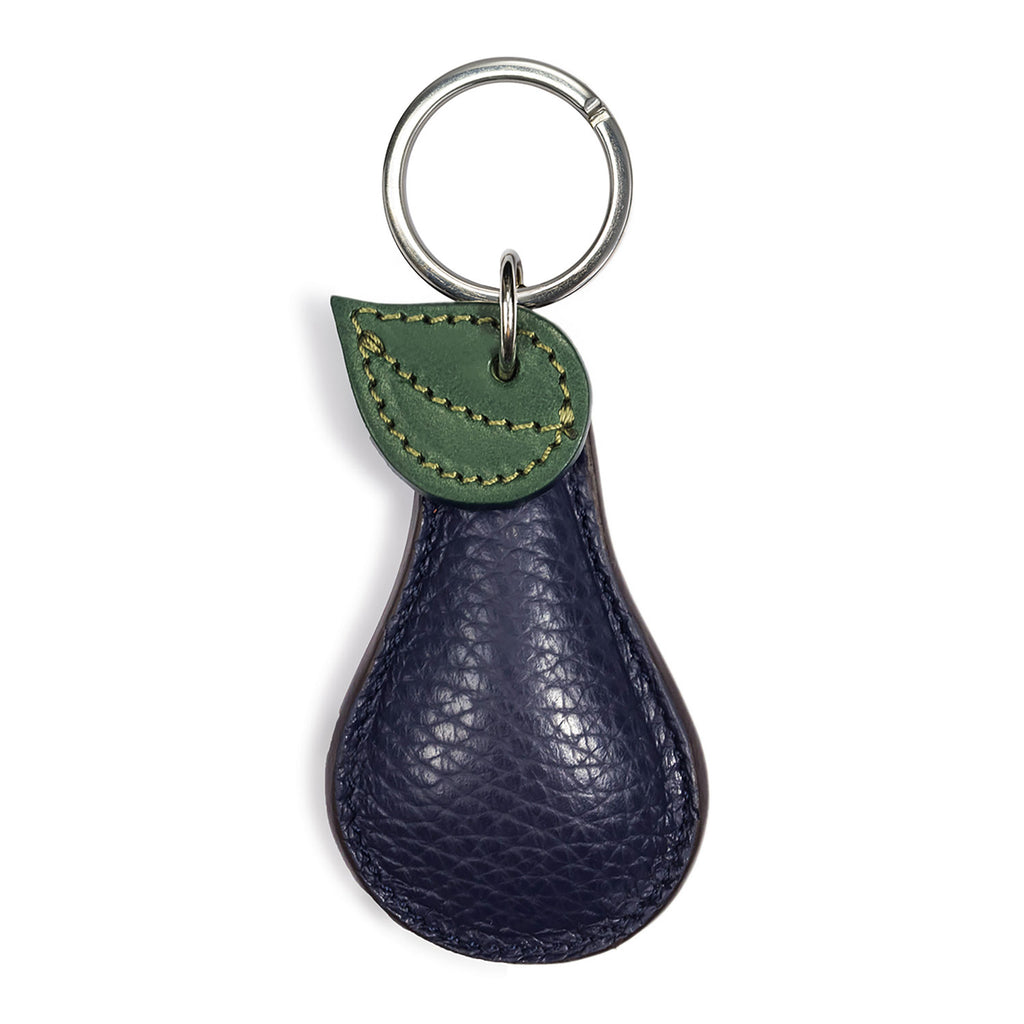 Textured navy Pear Shape Personalised Leather keyring