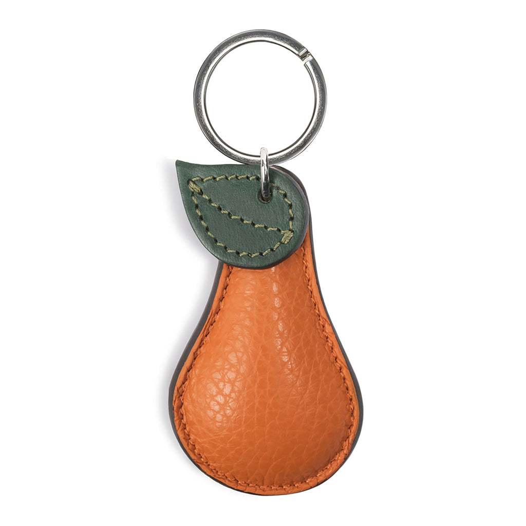 Textured Orange Pear Shape Personalised Leather keyring