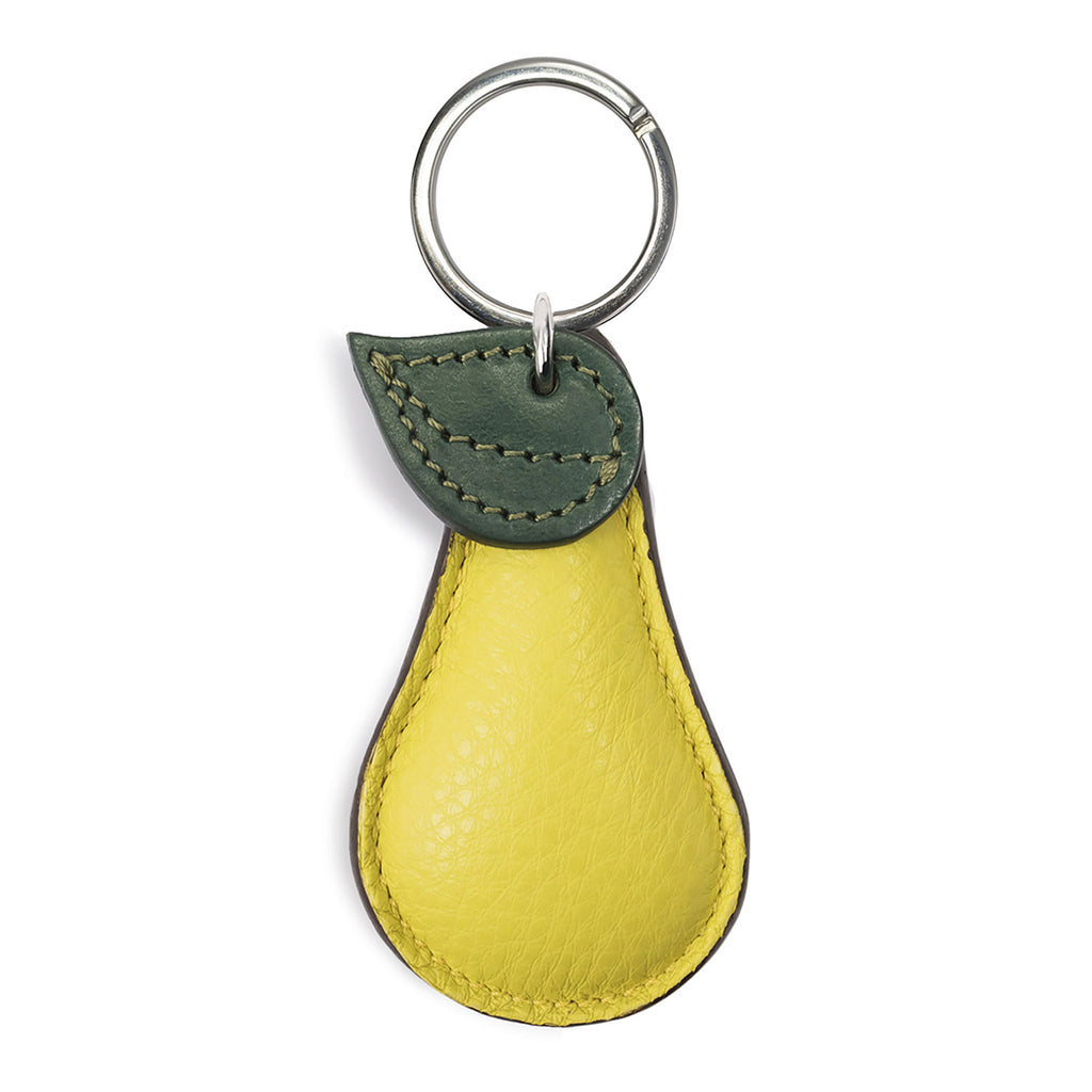 Textured Yellow Pear Shape Personalised Leather keyring