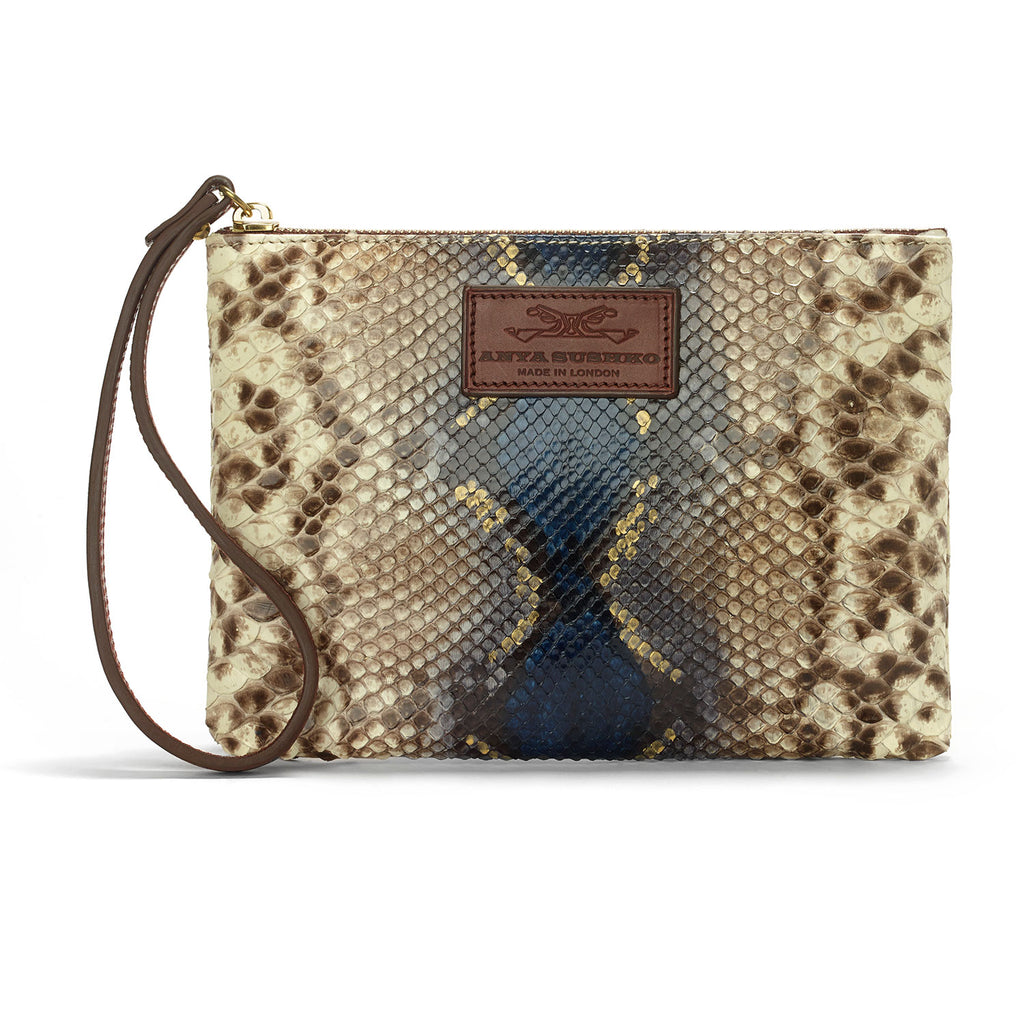Python Leather Wristlet Bag