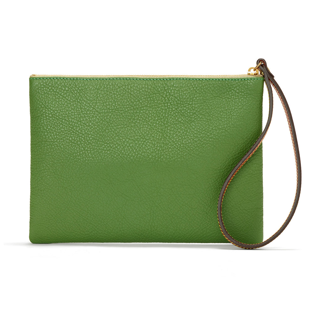 Back of green wristlet purse