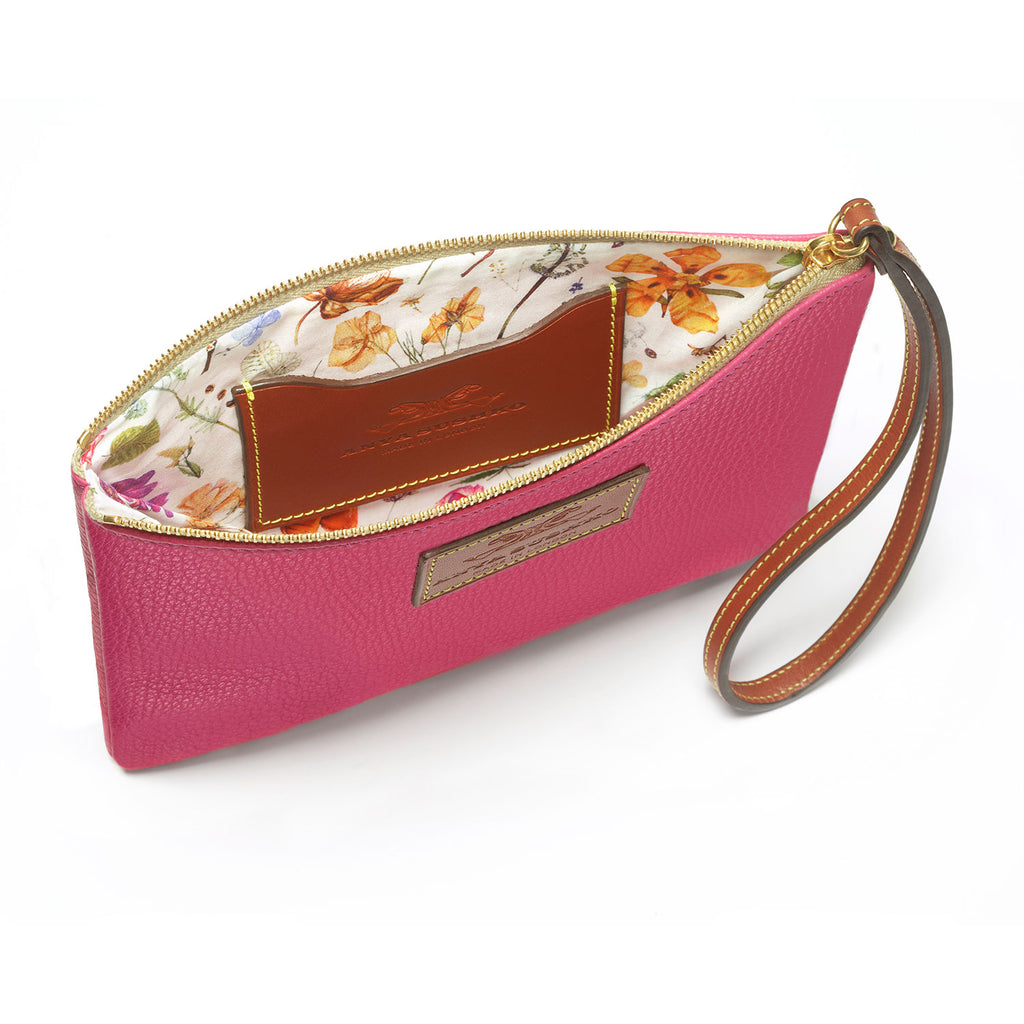 Open pink Leather wristlet