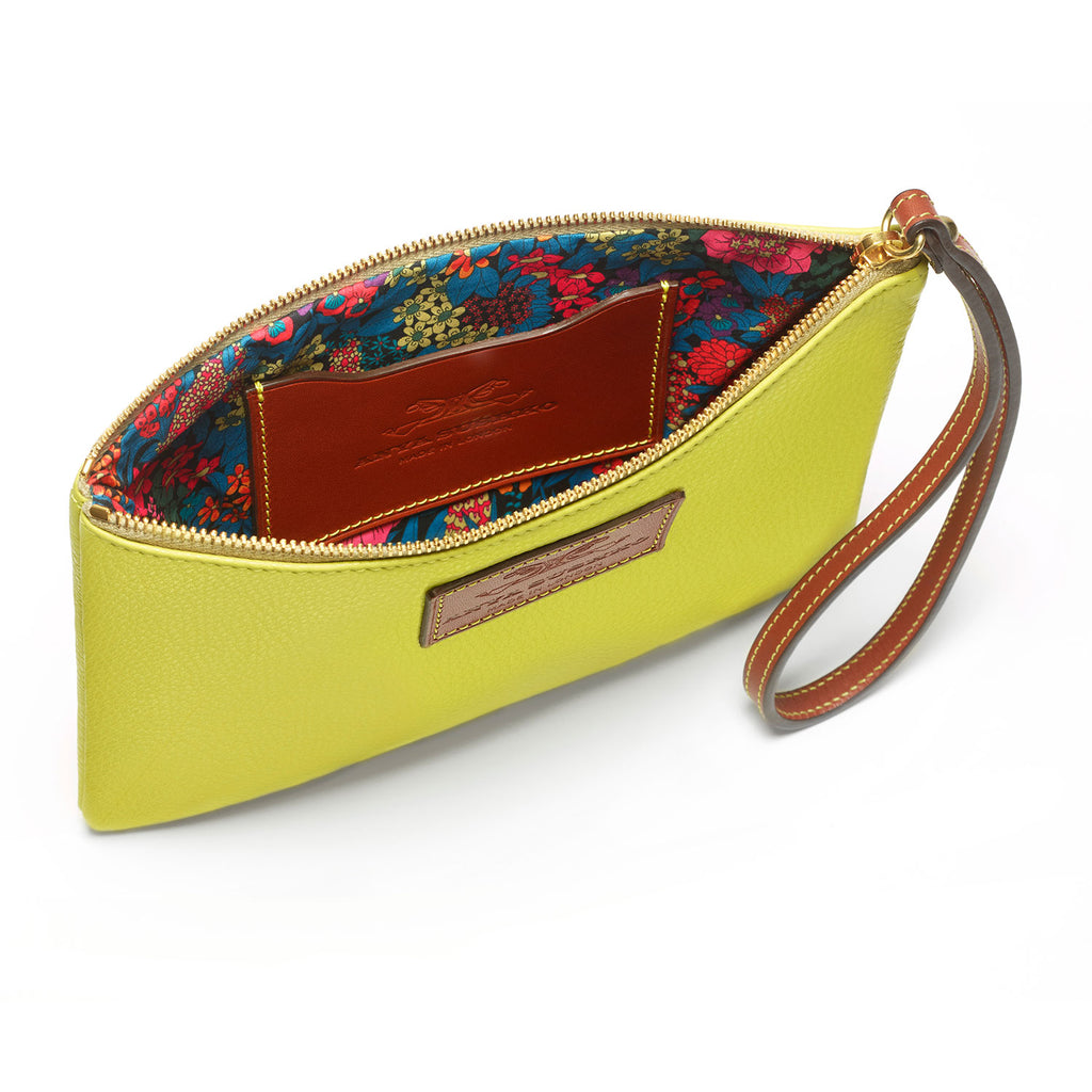 Open citron yellow Leather wristlet